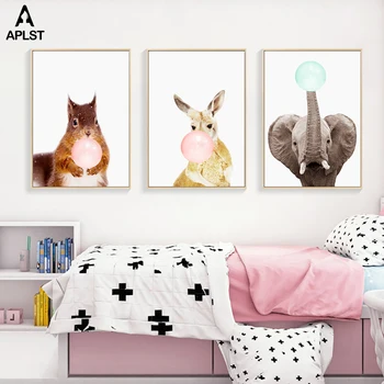 Pepinieră Postere Și Tipărituri Veveriță Cangur Elefant Gumă De Animale Tablouri Canvas Animale Arta De Perete Decal Camera Pentru Copii Imagini