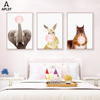 Pepinieră Postere Și Tipărituri Veveriță Cangur Elefant Gumă De Animale Tablouri Canvas Animale Arta De Perete Decal Camera Pentru Copii Imagini