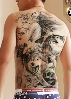 Impermeabil Tatuaj Temporar Autocolant lup și fata tot spatele tatuat mare tatuaj autocolante flash tatuaj tatuaje false pentru femei