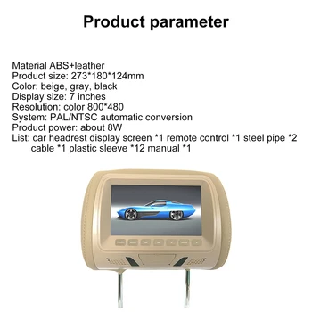 7 Inch DC12V Auto LCD Display Digital HD Tetiera Monitor de Divertisment pentru locurile din Spate cu Control de la Distanță