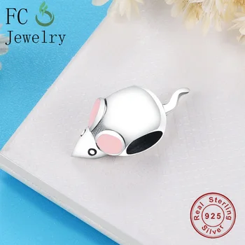 Se Potrivesc Original Pandora Farmecul Brățară Brățară De Argint 925 Email Roz Ureche Mouse-Ul Margele Pentru A Face Bijuterii Berloque 2019