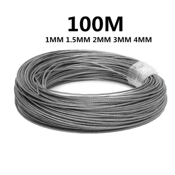 100M 50M304 din Oțel Inoxidabil de 1mm, 1.5 mm, 2mm Diametru de Sârmă de Oțel goale Frânghii de ridicare Cablu de Rufe Inoxidabil 7X7