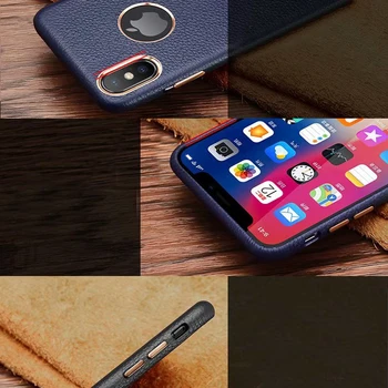 Piele lychee textura telefon capacul din spate caz pentru iPhone 6s 7 8 Plus XR Xs Max ckhb-lzw piele de vacă de metal buton caz de protecție