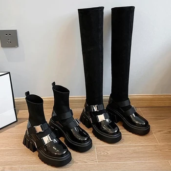 Goth Platforma Cizme Femei Pantofi De Pluș Cizme De Iarna Pentru Femei De Moda 2020 Doamnelor Cizme Genunchi Ridicat Gotic Indesata Femeie Pantofi