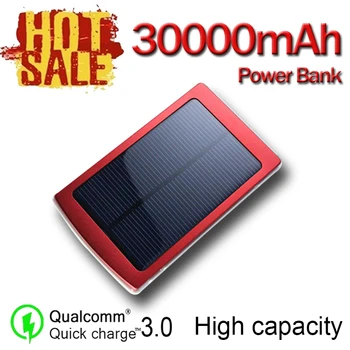 30000mAh Solar Power Bank rezistent la apa Praf Dublă Ieșire USB LED Lanterna Bricheta Litiu Baterie pentru Iphone Xiaomi, Huawei