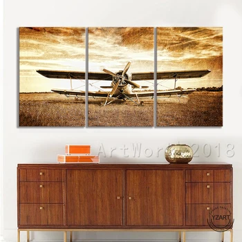 Retro Stil Vechi Biplan Imagine de Perete Picturi de Epocă Avion Poster de Perete HD Imagine pentru Living Decorul Camerei