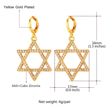 Mare de Aur/Argint de Culoare stea a lui david cercei pentru femei AAA+ cubic zirconia Picătură de cristal Cercei pentru femei 2016 bijuterii E113