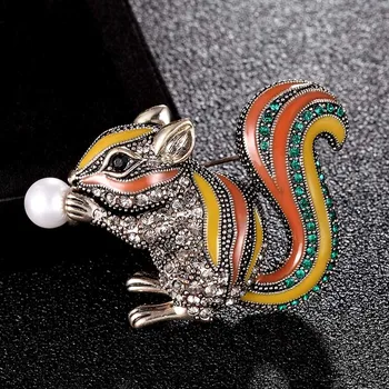 Drăguț Galben Portocaliu Email veveriță animal broșe bijuterii pentru bărbați cadouri imitație pearl pin brosa buchet de Brand brosa Vintage