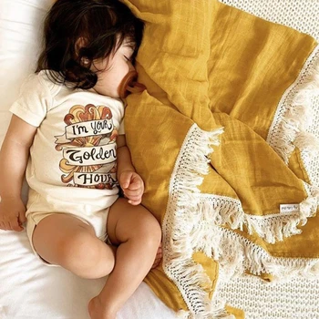 Moale De Bumbac Muselină Pături Pentru Copii Nou-Născuți Scutece Wrap Pătură Ciucure Pătură Copil Copil De Dormit Quilt Pat Cover Photo Props