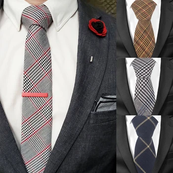 Moda de înaltă Calitate din Bumbac cravate pentru barbati Personalizate Marca Carouri Skinny Ingusta Barbati cravate Pentru cadou Gât Cravată Cravată