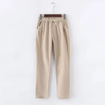 Primavara-Vara Coreea Moda Femei Plus Dimensiune Pantaloni Harem Vrac Lenjerie de pat din Bumbac Pantaloni Talie Mare Toate-potrivire Pantaloni Casual D167
