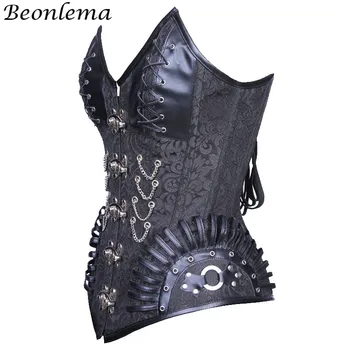 BEONLEMA Broderie Steampunk Overbust Corset Negru Gotic Imbracaminte Femei Clubwear Bustiyer Corpetes e de Zale e Espartilhos