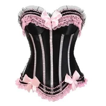 Sexy dantela roz corsete pentru fata plus dimensiune costume overbust burlesc corset si fusta set tutu corselet corset victorian