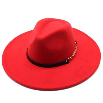 Fedora hat pentru femei big refuz 9.5 cm solid de metal lanț curea femei pălării de iarnă de toamnă kaki alb de nunta oficială a bisericii felted pălărie nouă