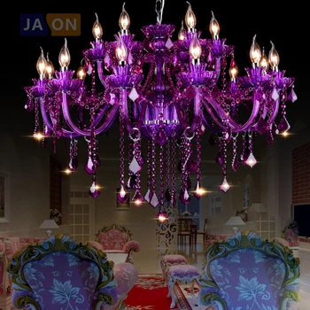 Led e14 Europene Fier de Sticlă Cristal Violet Candelabru de Iluminat Lamparas De Techo Suspendarea corpurilor de Iluminat Lampadare Pentru Hol