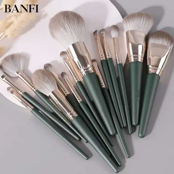 BANFI 14 Buc Verde Nor Set de Perii Machiaj Cosmetice fond de ten Pudră Moale Fibre de Lână de Frumusete alcătuiesc Instrumente Femei Maquiagem