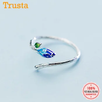 Trusta 925 Real Sterling Argint Bijuterii Albastru Frunze Ramură Inel de Deschidere Reglabil pe Deget Inele Pentru Tineri Fete Femei DS990