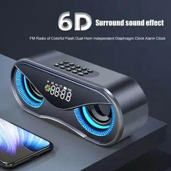 Cool Owl Design Dublu Boxe Soundbar cu Subwoofer LED Flash, Bluetooth Boxe Wireless Sound Bar Ceas cu Radio casetofon