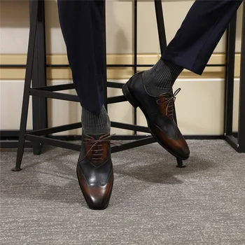 Autentice din Piele de Barbati Formale Pantofi Oxfords de Afaceri, Munca de Birou Rochie Pantofi pentru Bărbați Confortabil Dantelă Sus Deget a Subliniat Dimensiunea 39-46