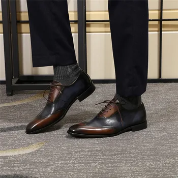 Autentice din Piele de Barbati Formale Pantofi Oxfords de Afaceri, Munca de Birou Rochie Pantofi pentru Bărbați Confortabil Dantelă Sus Deget a Subliniat Dimensiunea 39-46