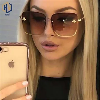 2019 Noua Moda Lady Supradimensionat fără ramă Pătrată de Albine ochelari de Soare Femei Barbati Mici de Albine Ochelari Gradient de Ochelari de Soare Femei UV400