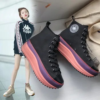 Swonco Ins Fierbinte de Vânzare Mare Sus Pantofi de Panza pentru Femei Sneakers Platforma 2020 Toamna anului Nou Alb/negru Pantofi Casual Femei Indesata Adidas