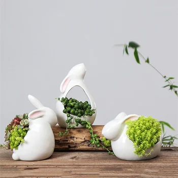 Iepure de desene animate Ghiveci de flori Suculente Ceramice Mici Ghiveci Masă ktop Verde Plantat Mici Bonai Oală Acasă coration