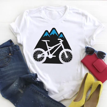 Femeile Desene animate cu Bicicleta de Munte cu Cortul de Imprimare de Moda de Vară T Tee Doamnelor Femei Top, Tricou Haine Tricou Femei Graphic T-shirt