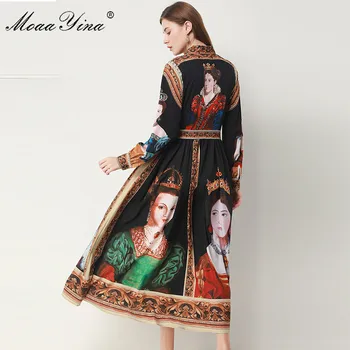 MoaaYina Designer de Moda rochie de Primavara-Toamna pentru Femei Rochie cu maneci Lungi Vintage Regina Print Nobil Rochii Elegante