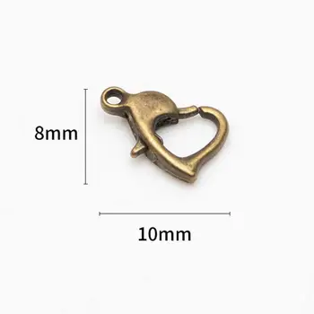 100buc 10mm Metal în formă de Inimă Homar Cleme de Cârlige de Aur/Rodiu Homar Cleme de Cârlige Pentru a Face Bijuterii Găsirea DIY Colier