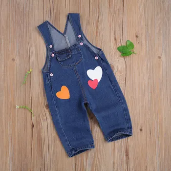 Copilul Fete Casual Suspensor Blugi Pantaloni Inimile Imprimare Valentine Desene animate Inima de Imprimare Vrac Pantaloni Denim cu Buzunar, Viața de zi cu Zi