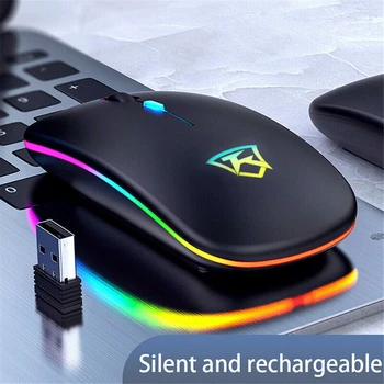 Iluminat din spate cu LED Reîncărcabilă Slim Mouse Wireless Optical Gaming Mouse Silențios 2.4 GHz mouse-uri USB Reîncărcabilă RGB Pentru Laptop PC