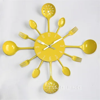 Ceasuri De Perete 2019 Nou-Veniți Stil De Moda Lingura Furculita Decorațiuni Interioare Din Metal Bucătărie Tacâmuri Slient Ceasuri, Administrat De O Pictură Murală