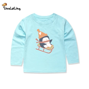 TINOLULING Copii T-shirt pentru Copii Pinguin tricouri Băieți Fete de Crăciun Bluze Copii cu Maneca Lunga tees