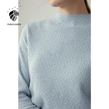 FANSILANEN Croșetat florale tricotate pulover Femei, cu maneci lungi alb elegant pulover Guler toamna iarna albastru jumper partea de sus 2020