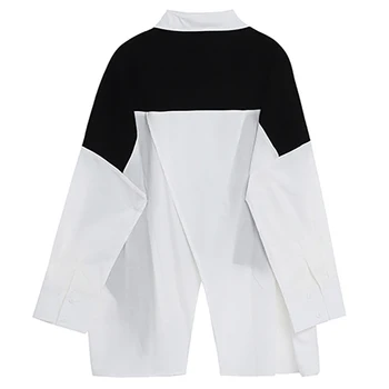 [MEM] Femei Alb-Negru Spate de Dimensiuni Mari Bluza Noua Rever Maneca Lunga Tricou Vrac se Potrivi de Moda Valul de Primăvară de Toamnă 2021 1DD2096