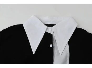 [MEM] Femei Alb-Negru Spate de Dimensiuni Mari Bluza Noua Rever Maneca Lunga Tricou Vrac se Potrivi de Moda Valul de Primăvară de Toamnă 2021 1DD2096