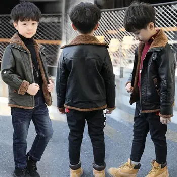 HOT Copilul de băieți pu jacheta haina de iarna 3-11 ani copii de Pluș gros imitație de piele geaca copii, geaca de iarna copii haine de iarnă