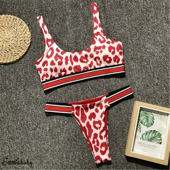 2019 Vara pentru Femei din piele de Sarpe cu Dungi Asieta Push-up Sutien de imprimare leopard Bikini Set costum de Baie Triunghi, Costume de baie