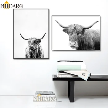 Highland Vaca Arta De Perete Panza Pictura Postere Si Printuri De Vite, Nordic Boi Poze De Perete Pentru Camera Decor Scandinav Iac