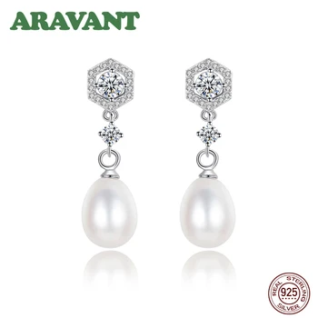 Noua Moda Pearl Cercei Argint 925 Naturale De Apă Dulce Pearl Încrustate Zircon Cercei Stud Pentru Femei Cadouri Bijuterii