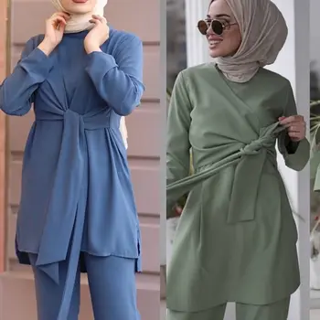 Musulman 2pecs Seturi Femei Plus Dimensiune Rochii Dubai Dantela-up Topuri Pantaloni Caftan Oman, Pakistan, Turcia, Africa Islamică Haine