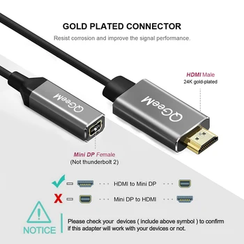 QGeeM HDMI la Mini DisplayPort Convertor Adaptor Cablu 4K x 2K HDMI la Mini DP Adaptor pentru HDMI Echipat Sisteme Mini DP la HDMI