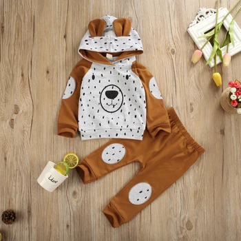 0-24M Haine de Iarnă Seturi Baby Boy Animal Print cu Gluga Baieti Tricou Fata tricouri Fete Pantaloni Tinuta de Toamna Baby Set de Trening