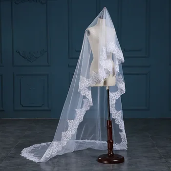 2020 imagine Reală 3 metri Unul Niveluri Dantela Lungi Elegante de Nunta Voal de Mireasa Fără Pieptene Dantelă Margine Voaluri de Nunta