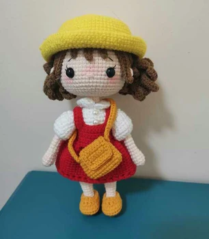 Tricotat Păpuși Copil Xiaomei Sora Fete cu pălărie Croșetat din Fire de Bumbac Moale Jucării Handmade Tricotate Jucării terminat Tesatura Tricot Jucărie