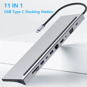 11 in 1 USB de Tip C Hub Adaptor Laptop Docking Station HDMI, VGA, RJ45 PD Pentru MacBook HP Lenovo Suprafață Compatibil Thunderbolt 3