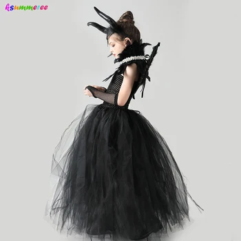 Maleficent Regina Rău Fete Costum De Halloween Pentru Copii Gothic Black Glam Rochie Rochie Tutu Copii, Carnaval, Cosplay Negativ Îmbrăcăminte