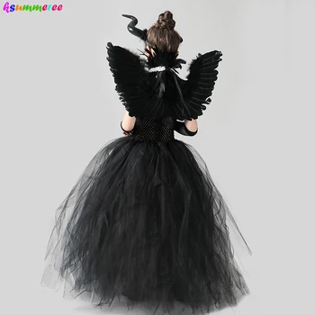 Maleficent Regina Rău Fete Costum De Halloween Pentru Copii Gothic Black Glam Rochie Rochie Tutu Copii, Carnaval, Cosplay Negativ Îmbrăcăminte
