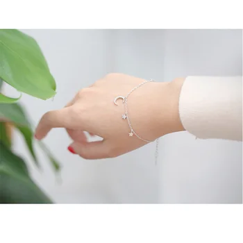 DAIWUJAN 925 Sterling Silver Moon Zircon Brățară Stil coreean Stele Pandantiv Lanț Link-ul de Bratari Pentru Femei Bijuterii